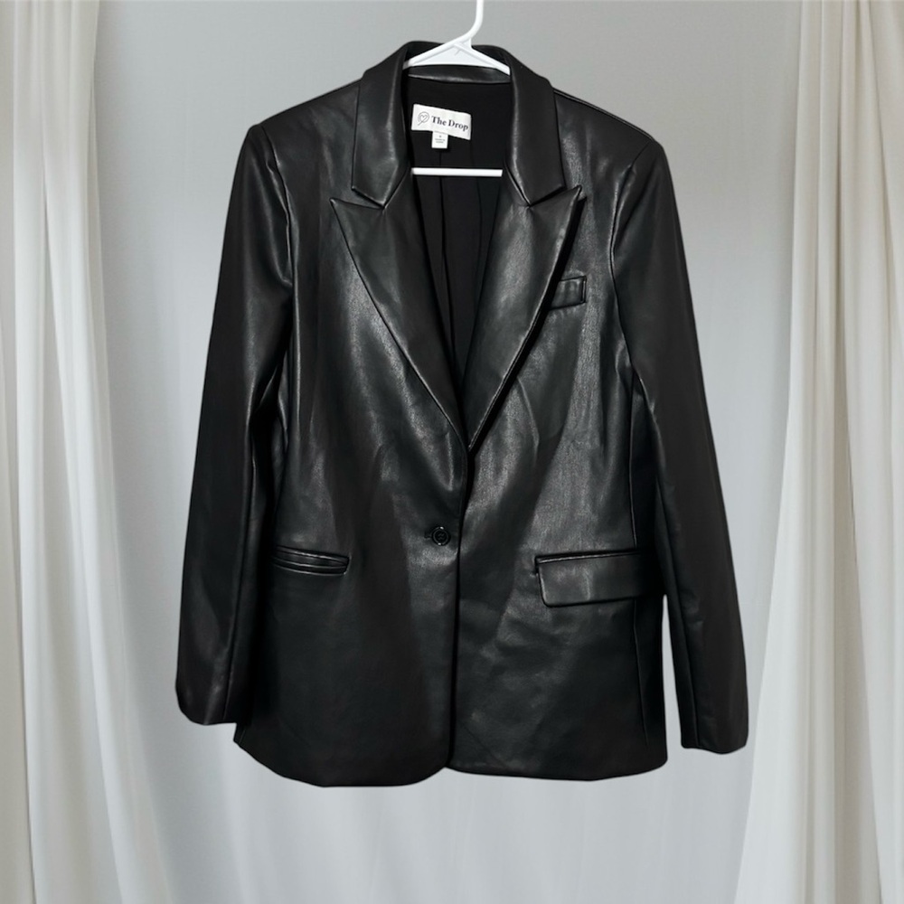 The Drop Faux Leather Loose Fit Blazer Jacket S Black